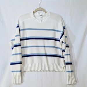 Pistola Adina Blue/White Waffle Knit Crew Neck Sweater